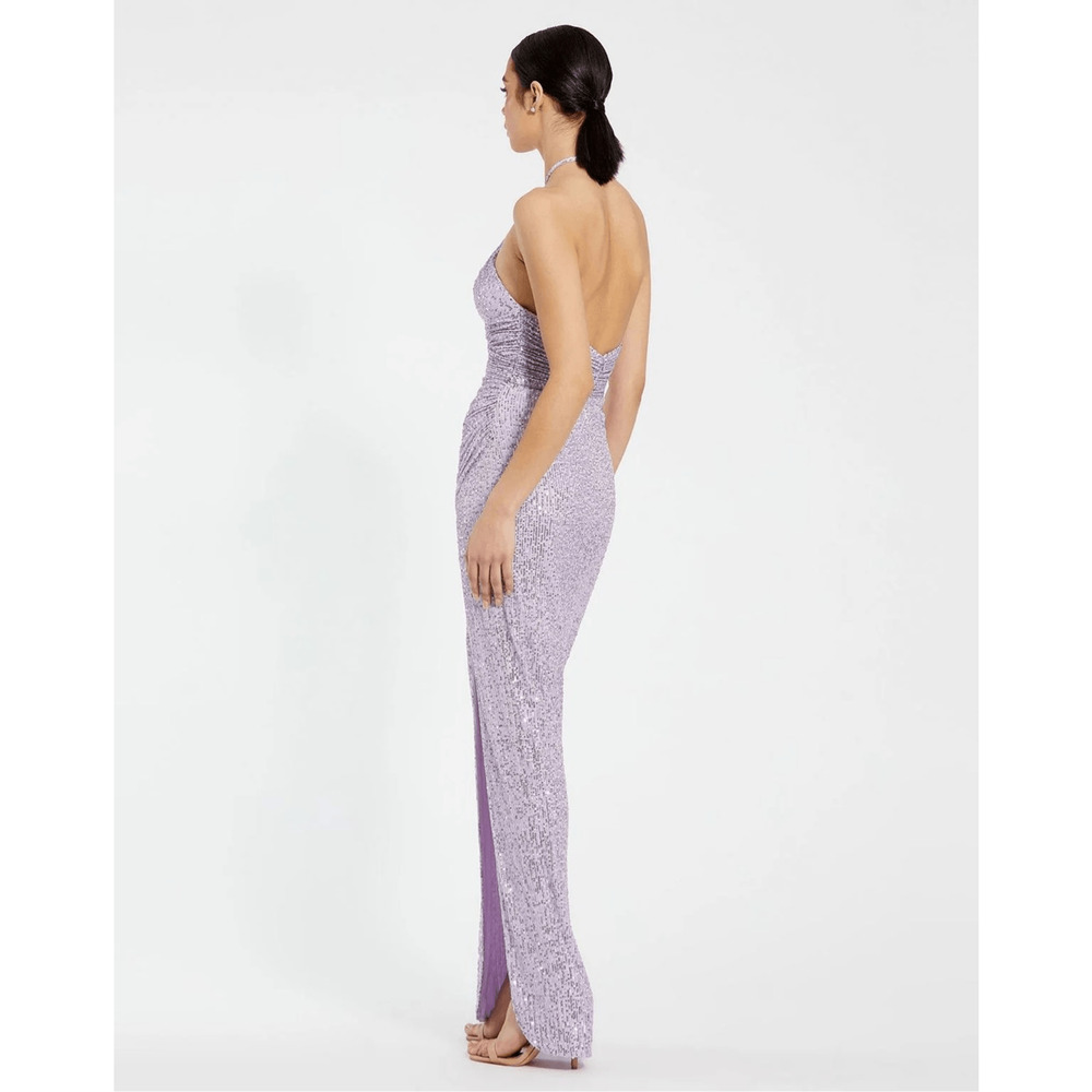 Mac Duggal NWT Sequin Halter Neck Bodycon Gown in Lilac Size 4 - Picture 2 of 7
